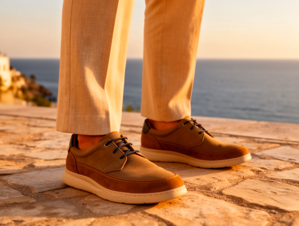 Men's Casual Shoe Taupe Nubuck Lace-up Nautic Blue ref. R83-2604 - 8