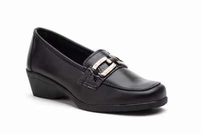 Zapatos Mujer Piel Negro Hebilla Cuña - 2