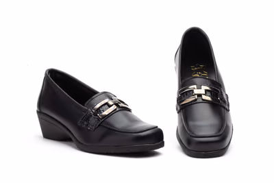 Zapatos Mujer Piel Negro Hebilla Cuña