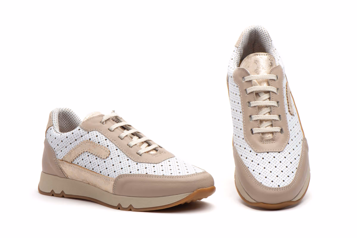 Deportivos Mujer Piel Beige Cordones