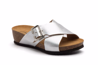 Zuecos Mujer Piel Plata Hebilla - 2