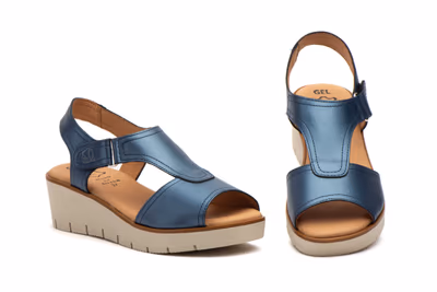 Sandalias Mujer Piel Marino Velcro