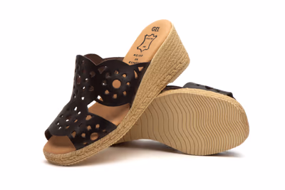 Sandalias Vaquetillas Mujer Piel Marrón Picado Cuña - 5