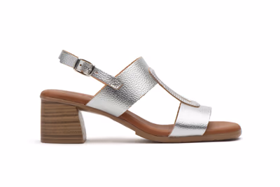 Sandalias Mujer Piel Plata Tacón Hebilla Gel - 3