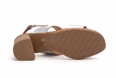Sandalias Mujer Piel Plata Tacón Hebilla Gel - 4