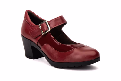 Women's Mary Jane Shoes Leather and Patent Leather Burgundy Low Heel Buckle Elastic JAM ref. 5023 - 2