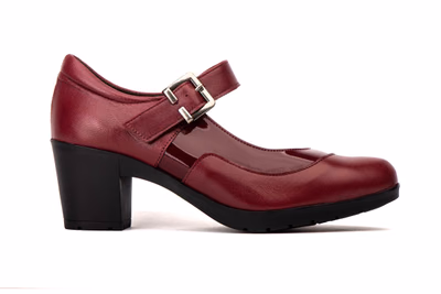 Women's Mary Jane Shoes Leather and Patent Leather Burgundy Low Heel Buckle Elastic JAM ref. 5023 - 3