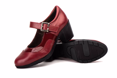 Women's Mary Jane Shoes Leather and Patent Leather Burgundy Low Heel Buckle Elastic JAM ref. 5023 - 5