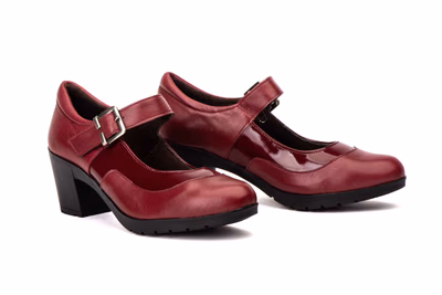 Women's Mary Jane Shoes Leather and Patent Leather Burgundy Low Heel Buckle Elastic JAM ref. 5023 - 6