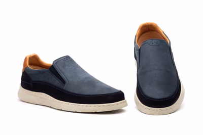 Zapato Casual Hombre Piel Nobuk Marino Elásticos