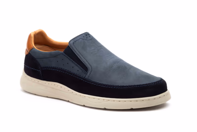 Men's Casual Navy Nubuck Leather Shoes with Elastic Nautic Blue ref. R83-2625 - 2
