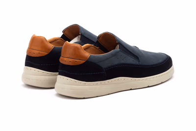 Men's Casual Navy Nubuck Leather Shoes with Elastic Nautic Blue ref. R83-2625 - 7