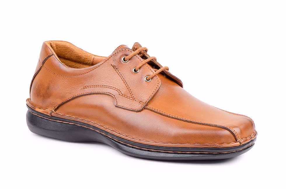 Zapatos Hombre Piel Coñac Cordones Suela Cosida
