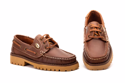 Chaussures Nautiques Enfant Lacets Cuir Marron Élégance ref. 713 - 1