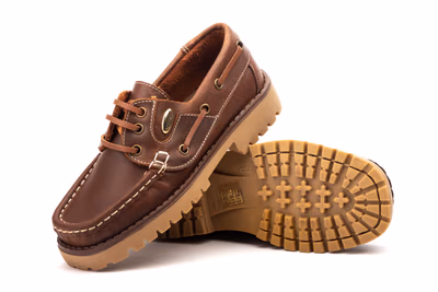 Chaussures Nautiques Enfant Lacets Cuir Marron Élégance ref. 713 - 5