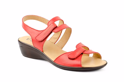 Sandalias Vaquetillas Mujer Piel Rojo Cuña