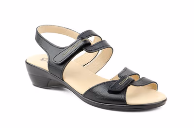 Sandalias Vaquetillas Mujer Piel Negro Cuña
