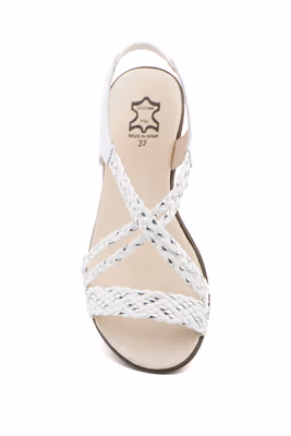 Sandalias Mujer Trenzado Piel Metalizado Blanco Elástico Cuña - 4