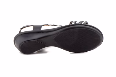 Sandalias Mujer Trenzado Piel Metalizado Negro Elástico Cuña - 8