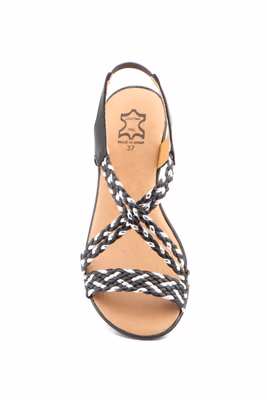 Sandalias Mujer Trenzado Piel Metalizado Negro Elástico Cuña - 7