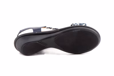 Sandalias Mujer Trenzado Piel Metalizado Marino Elástico Cuña - 7