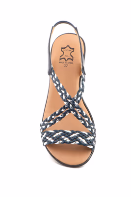 Sandalias Mujer Trenzado Piel Metalizado Marino Elástico Cuña - 8