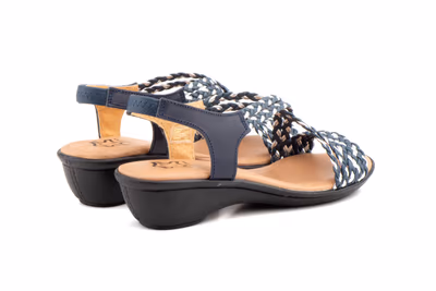 Sandalias Mujer Trenzado Piel Metalizado Marino Elástico Cuña - 5