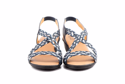 Sandalias Mujer Trenzado Piel Metalizado Marino Elástico Cuña - 6