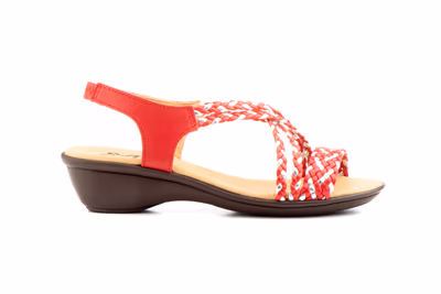 Sandalias Mujer Trenzado Piel Metalizado Rojo Elástico Cuña - 3