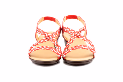 Sandalias Mujer Trenzado Piel Metalizado Rojo Elástico Cuña - 6