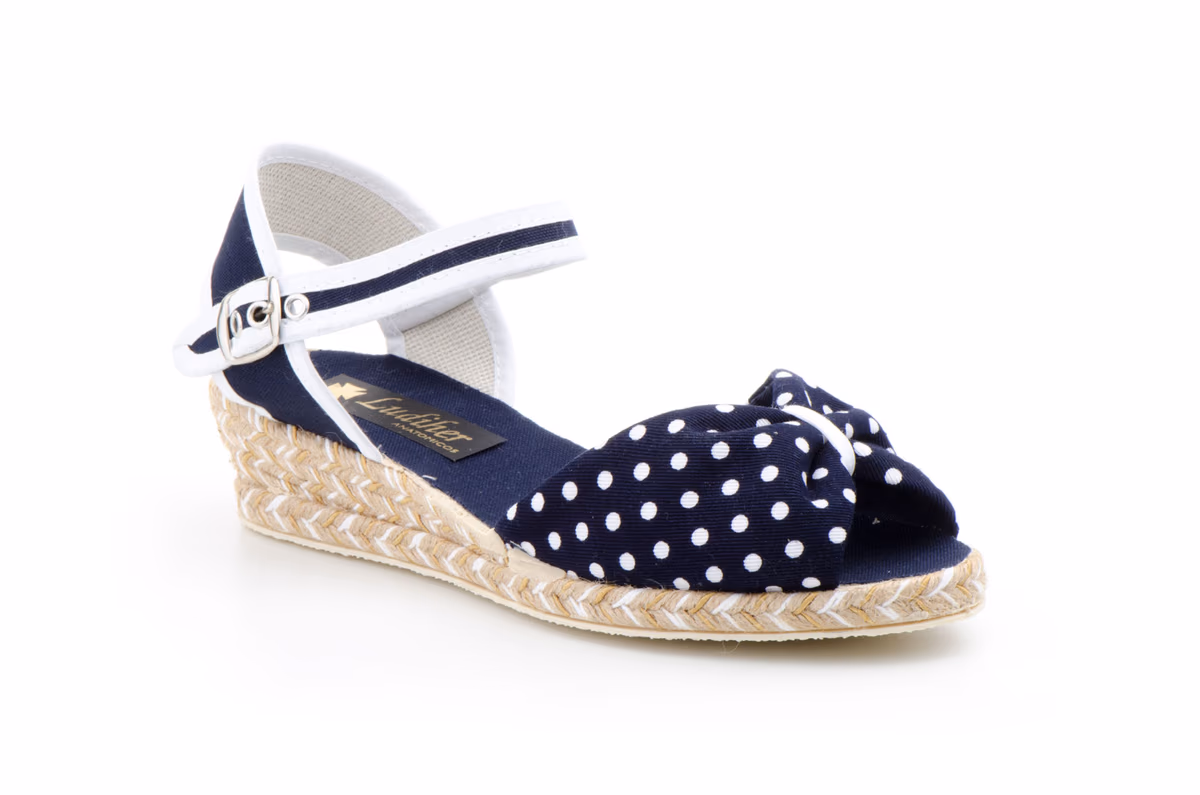 Yute Mujer Lona Marino Hebilla Lunares Cuña