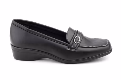 Zapatos Mujer Piel Negro Cuña Mocasín - 3