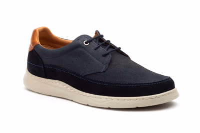 Navy Taupe Men's Casual Leather Lace-up Shoe Nautic Blue ref. R83-2604 - 2
