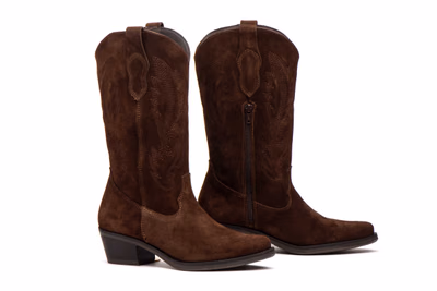 Bottes Femme Cuir Velours Marron Broderie Cavalière Nautic Blue ref. NB-STELLA-8265 - 1