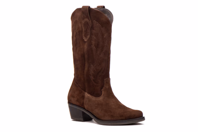 Bottes Femme Cuir Velours Marron Broderie Cavalière Nautic Blue ref. NB-STELLA-8265 - 2