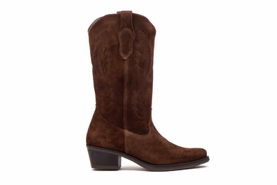 Bottes Femme Cuir Velours Marron Broderie Cavalière Nautic Blue ref. NB-STELLA-8265 - 3