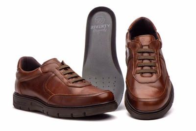 Zapatos Hombre Piel Coñac Elásticos Plantilla Extraible