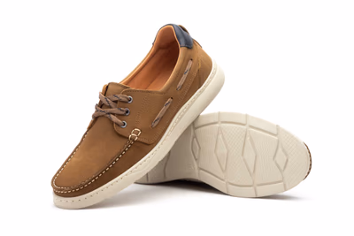 Men's Casual Nautical Shoe Nobuck Leather Taupe Lace-up Nautic Blue ref. R83-2607 - 4