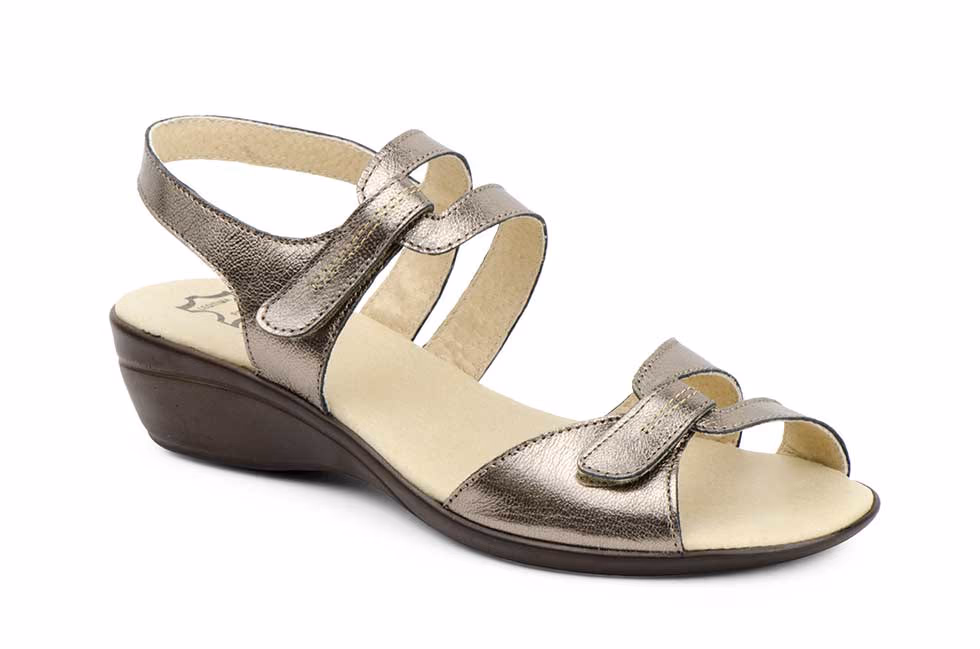 Sandalias Vaquetillas Mujer Piel Bronce Cuña