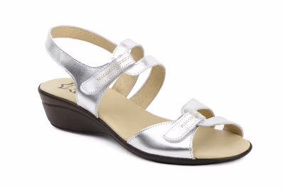 Sandalias Vaquetillas Mujer Piel Plata Velcro Cuña