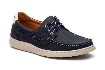 Men's Casual Boat Shoe Navy Nobuck Leather Laces Route 83 ref. R83-2607 - 2