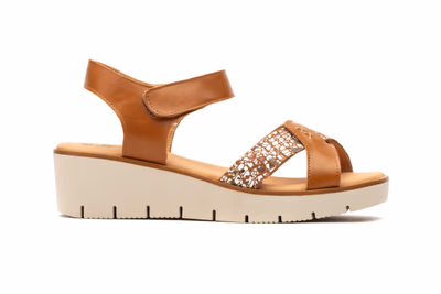 Women's Leather Sandals with Straps and Adhesive Gel Wedge Alto Estilo ref. AE-640 - 3