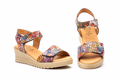 Sandalias Mujer Piel Cuero Estampado Multi Tiras Adhesiva
